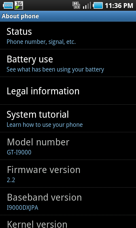 Samsung Galaxy S Froyo Firmware Version