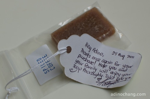 kindersoaps spiced coffee and a note